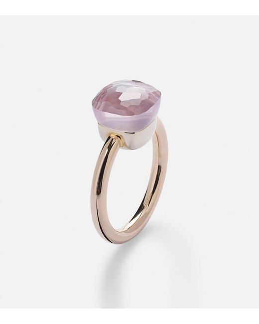 Pomellato White Nudo 18kt Gold Ring With Rose Quartz