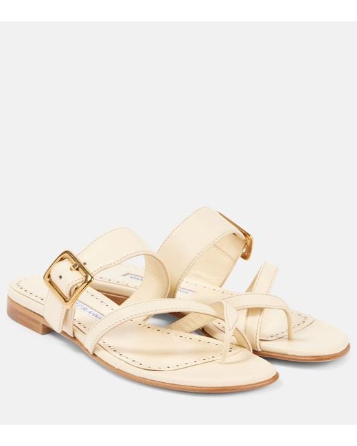 Manolo Blahnik Natural Thalusa 10 Leather Sandals