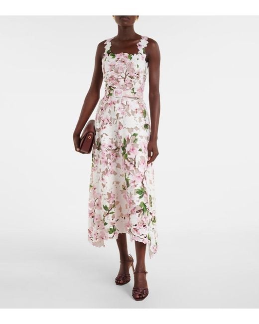 Oscar de la Renta White Floral Lace Cocktail Dress