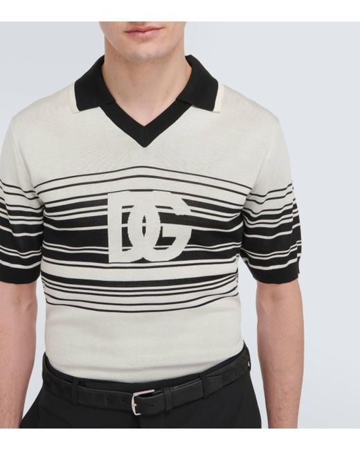 Dolce & Gabbana Multicolor Logo Striped Silk Jacquard Polo Shirt for men