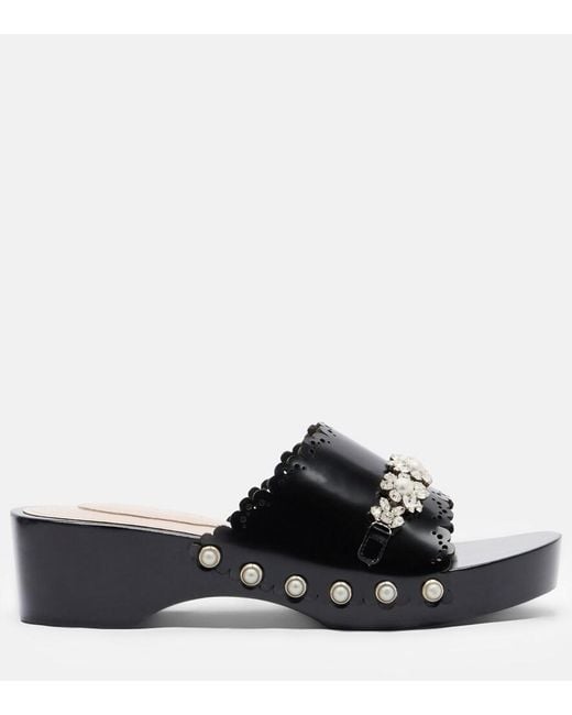 Simone Rocha Black Embellished Leather Clogs