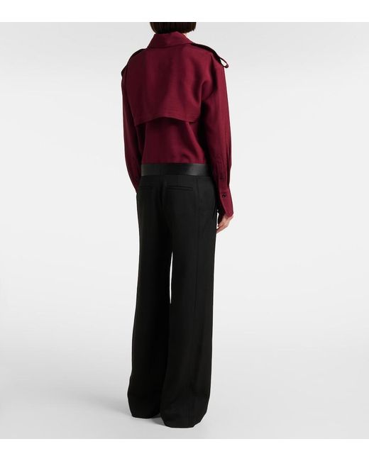 Victoria Beckham Black Side Panel Wool-Blend Wide-Leg Pants