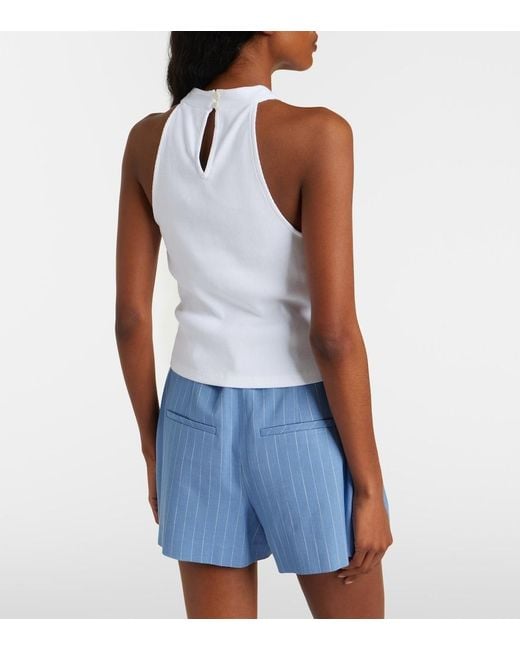 Veronica Beard White Thea Halterneck Cotton-Blend Top