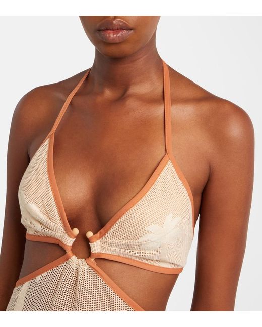 Johanna Ortiz White Embroidered Cutout Mesh Maxi Dress