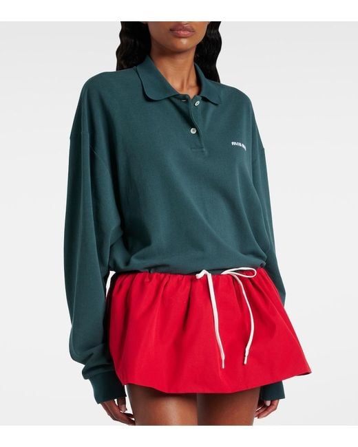 Polo En Coton A Logo Miu Miu en coloris Green