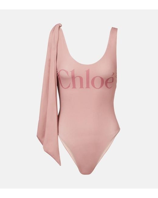 Chloé Pink Knotted Logo Swimsuit