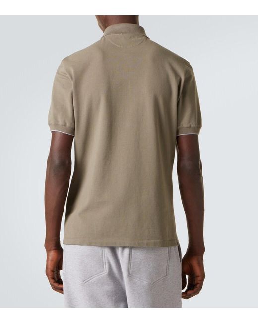 Brunello Cucinelli Natural Logo Cotton Pique Polo Shirt for men