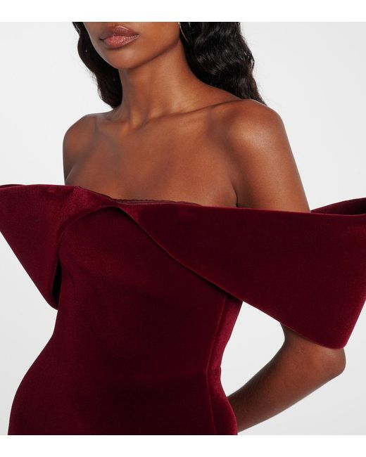 David Koma Red Off-Shoulder Velvet Minidress