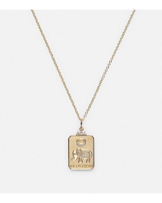 Sydney Evan Metallic The Elephant Tarot Card 14Kt Pendant Necklace With Diamonds