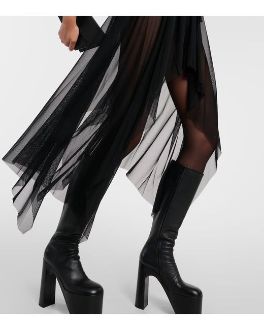 Norma Kamali Black Draped Mesh Midi Dress