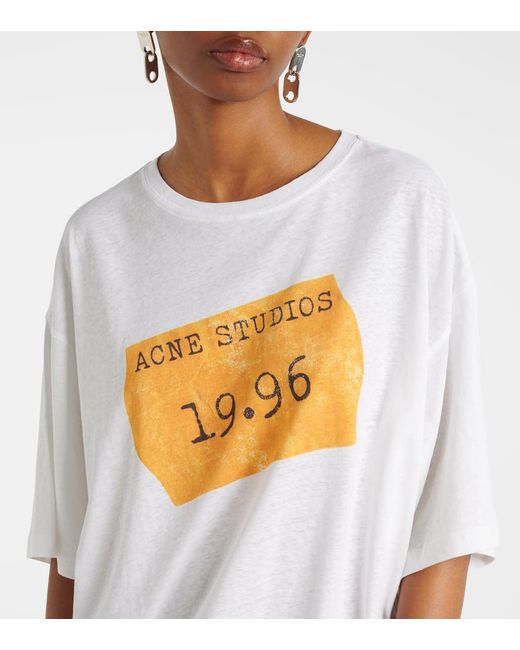 Camiseta En Mezcla De Jersey Con Logo Acne de color White