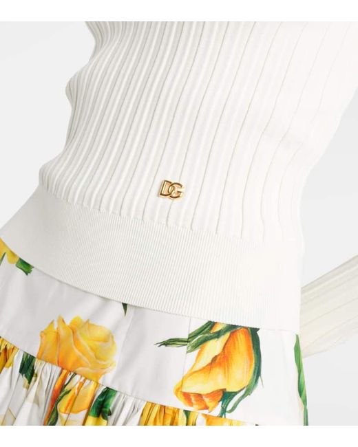 Polo acanalado con logo Dolce & Gabbana de color White