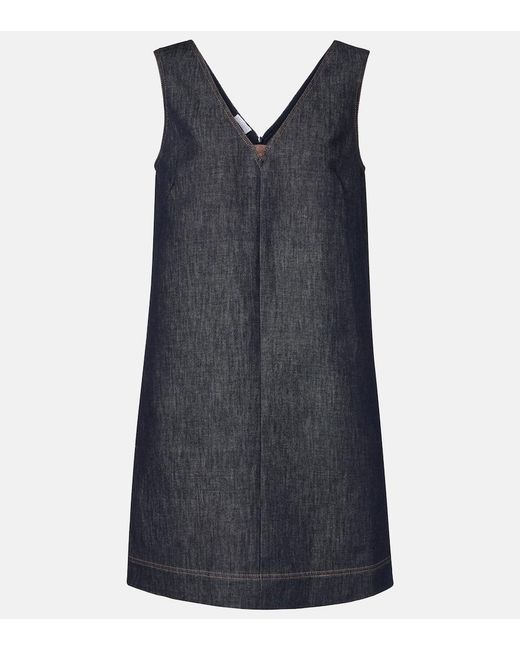 Brunello Cucinelli Blue Monili Cotton Twill Minidress