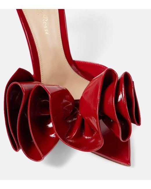 Gianvito Rossi Red Gabrielle 105 Ruffled Patent Leather Mules