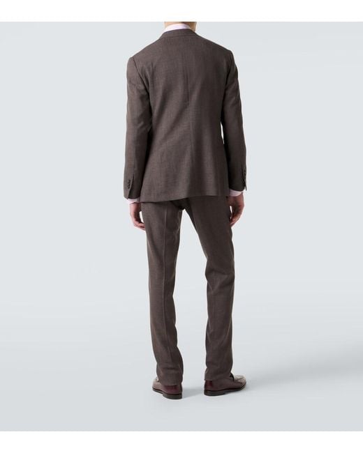 Thom Sweeney Black Wool, Silk, And Linen Suit for men