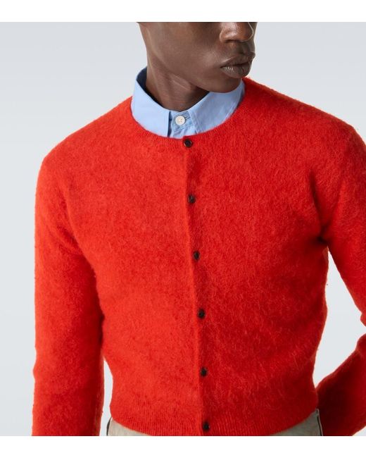 Auralee Red Alpaca Cardigan for men