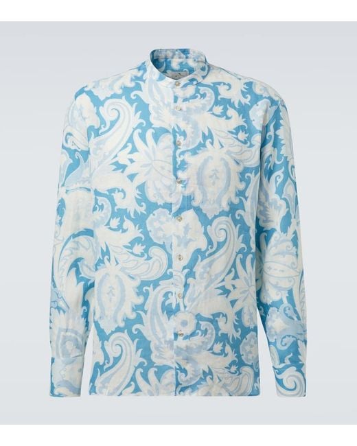 Camisa De Lino Floral Etro de hombre de color Blue