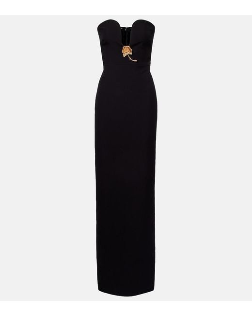 Roland Mouret Black Floral-Applique Strapless Gown