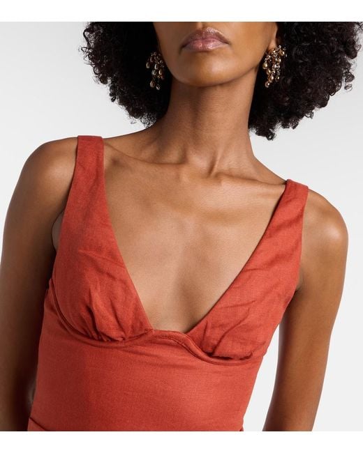 Sir Red Draped Linen Midi Dress