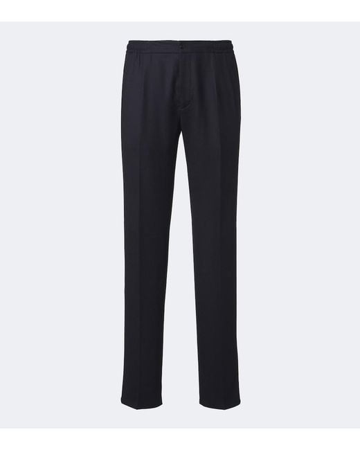 Rubinacci Blue Virgin Wool Straight Pants for men