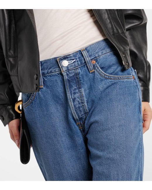 Re/done Blue High-Rise Straight Jeans Loose Crop