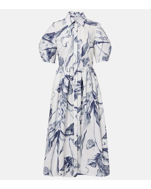 Erdem Blue Floral Cotton Poplin Shirt Dress