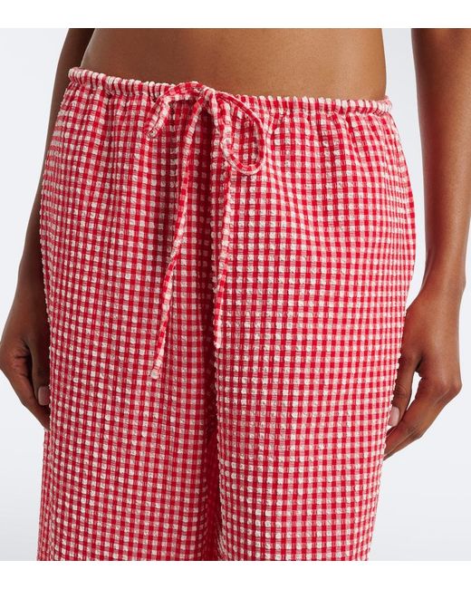 Montce Pink Gingham Seersucker Wide-Leg Pants