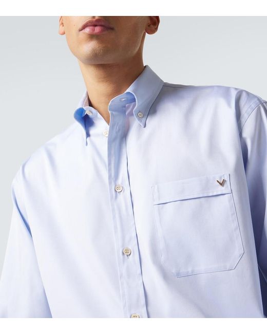 Valentino Blue Vgold Cotton Oxford Shirt for men