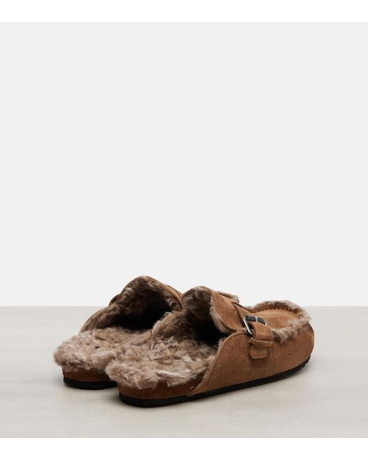 Brunello Cucinelli Brown Slippers Monili Aus Veloursleder Mit Shearling