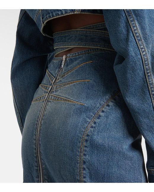 Alaïa Blue Denim Midi Pencil Skirt