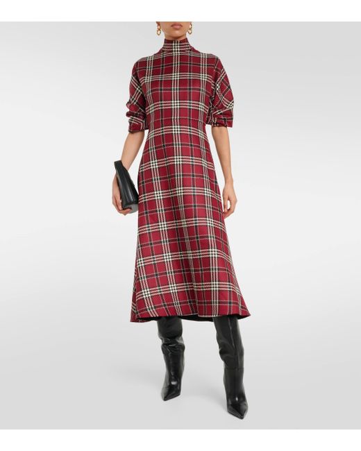 Emilia Wickstead Red Marvel Tartan Wool-blend Midi Dress
