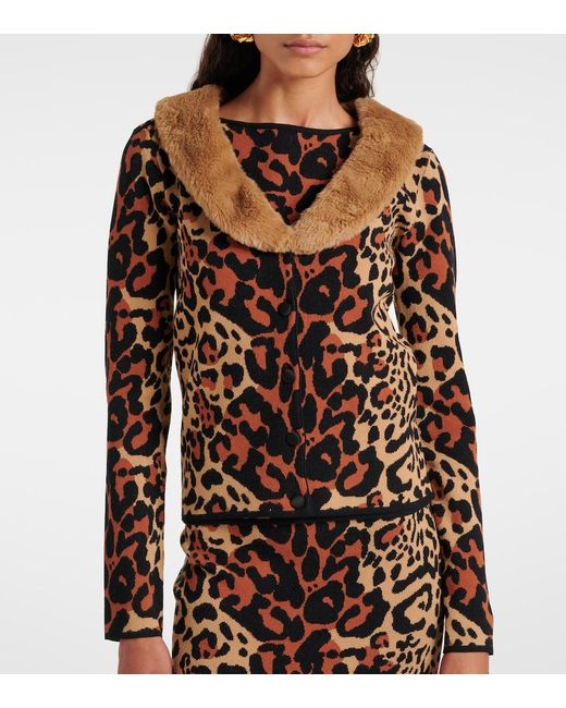 Blumarine Brown Leopard-Print Jacquard Cardigan
