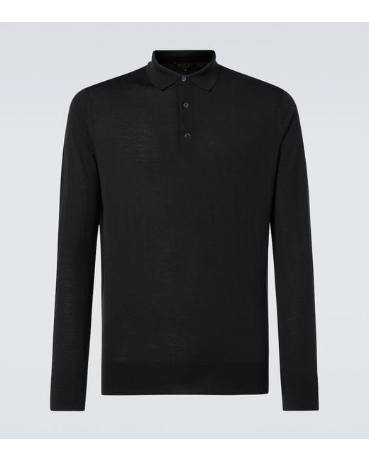 Loro Piana Black Ml Long-Sleeved Wool Polo Shirt for men