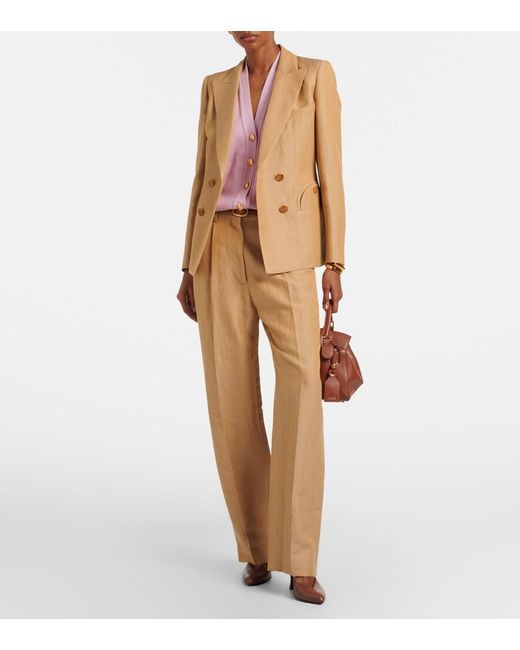 Blazé Milano Natural Fox Linen-Blend Straight Pants
