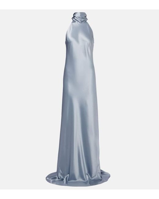 Galvan Blue Sienna Halterneck Satin Gown