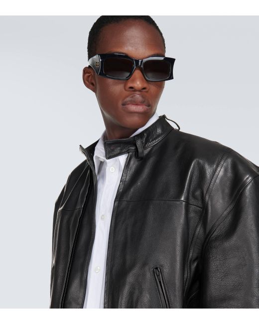 Balenciaga Black Deconstructed Oversized Leather Jacket for men