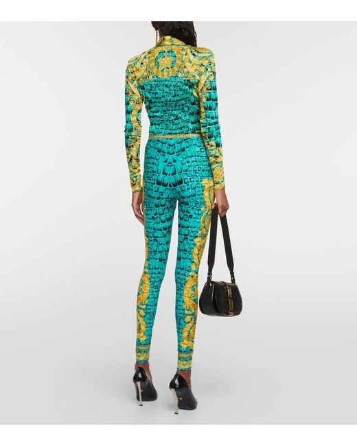 Versace Blue Regalia Baroque Jersey Leggings