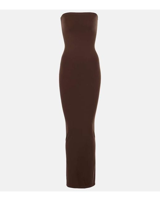 Wolford Brown Fatal Strapless Jersey Maxi Dress