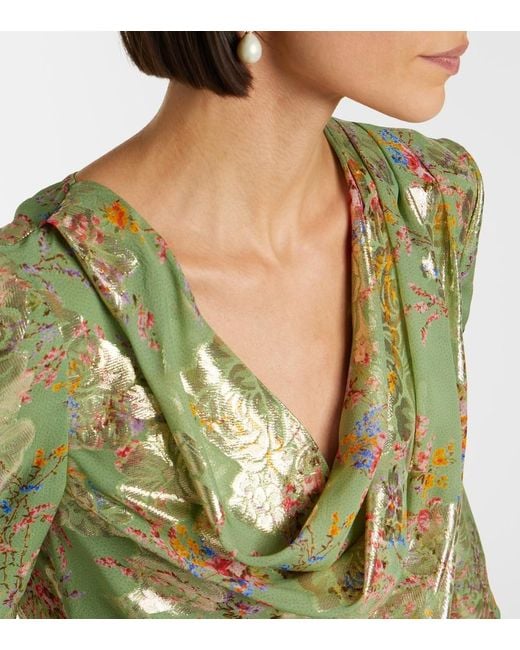 Valentino Green Draped Fil Coupe Silk-Blend Lame Blouse