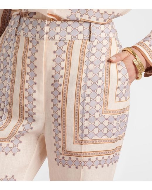 Zimmermann Natural Printed Cropped Linen Flared Pants