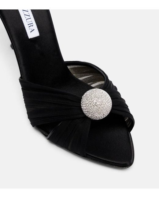 Aquazzura Black Mystery 85 Embellished Leather-Trimmed Satin Mules