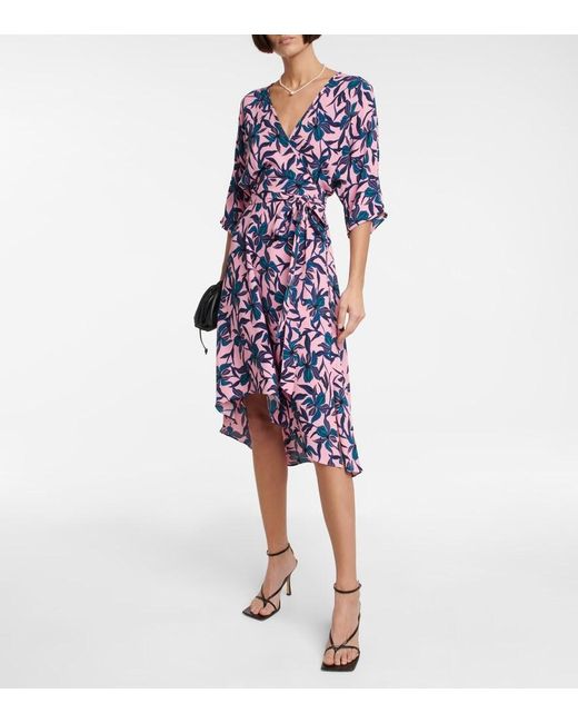 Diane von Furstenberg Blue Floral Printed Midi Dress