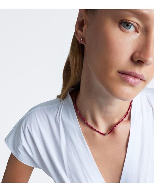 Suzanne Kalan Metallic Infinite 18Kt Rose Beaded Necklace With Rubies And Diamonds