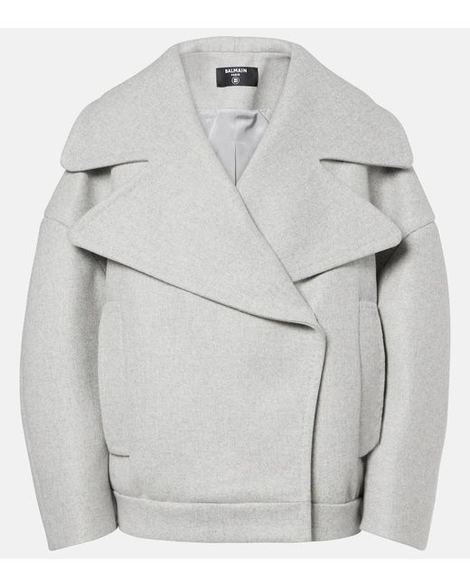 Balmain Gray Oversized Wool And Cashmere Peacoat