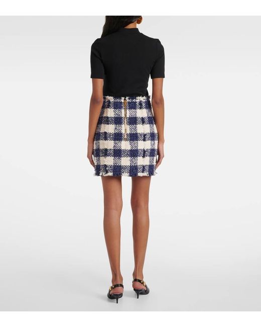 Minifalda De Tweed De Tiro Alto Balmain de color Blue