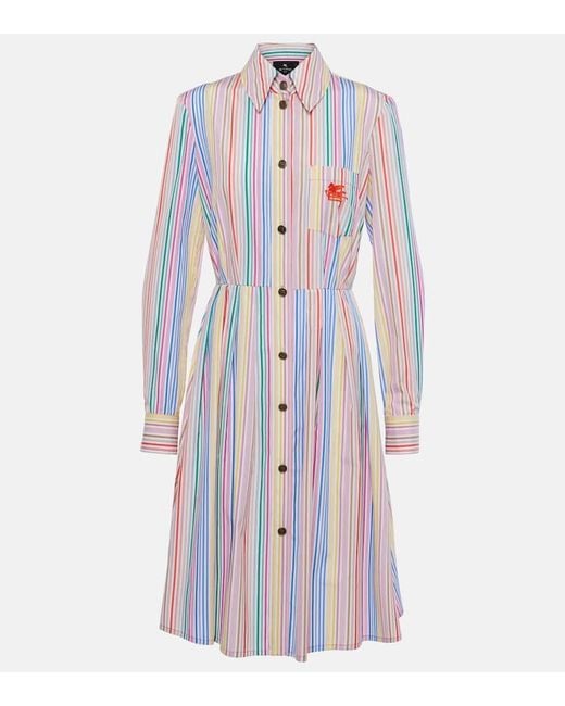 Etro White Striped Cotton Shirt Dress