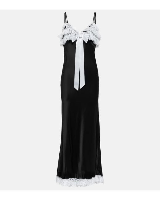 Rodarte Black Lace-Trimmed Silk Maxi Dress
