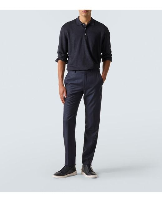 Zegna Blue Cotton And Silk Polo Shirt for men