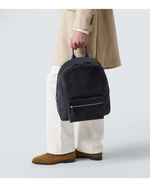 Kiton Black Leather-Trimmed Suede Backpack for men