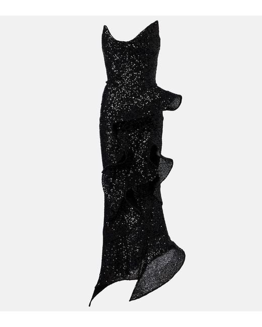 Maticevski Black Thistle Wave Ruffled Sequined Gown